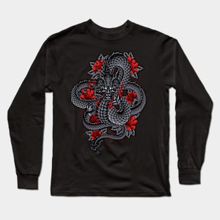 black dragon with red flower Long Sleeve T-Shirt